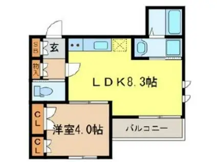 グランドゥールRK浦和(1LDK/1階)の間取り写真