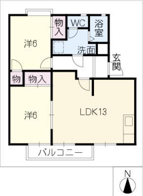 ホワイトメゾンB棟(2LDK/1階)の間取り写真