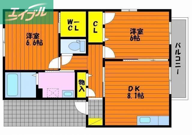 サン・クレバリーF棟 (2DK/1階)の間取り写真
