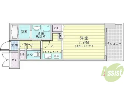グランシス江坂(1K/2階)の間取り写真