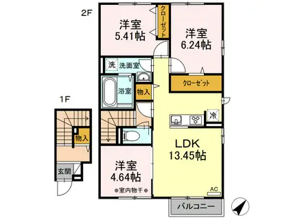 COZYFIELDII(3LDK/2階)の間取り写真