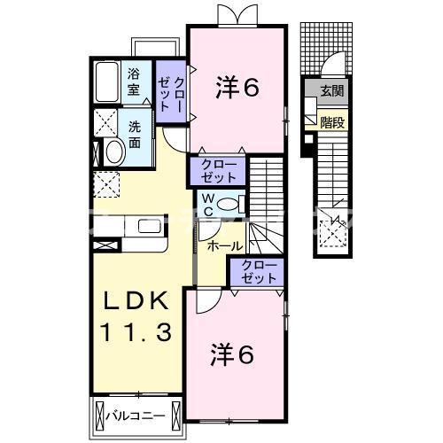 サニープラシードB(2LDK/2階)の間取り写真