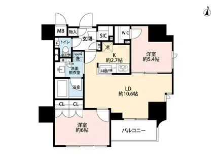 ジオ西新宿ツインレジデンス ウエスト棟(2LDK/7階)の間取り写真