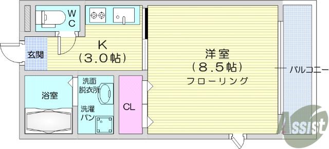 シャローム(1K/3階)の間取り写真