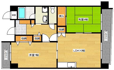 パークリバー東白島(2LDK/4階)の間取り写真