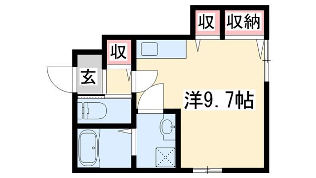 テイク・ハウス(ワンルーム/1階)の間取り写真