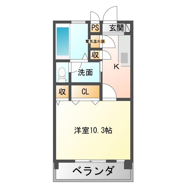 アビリティ上町壱番館(1K/2階)の間取り写真