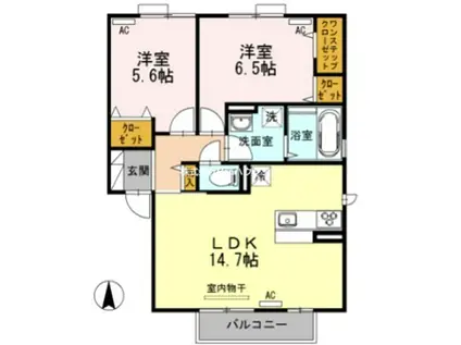 ウエストコート(2LDK/2階)の間取り写真