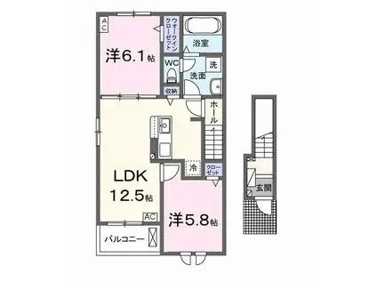 ル シエルA(2LDK/2階)の間取り写真