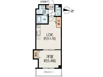 コネクトパークヒルズ鶴沢町(1LDK/4階)の間取り写真