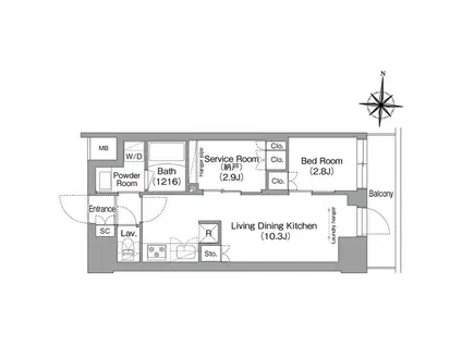 コンフォリア・リヴ南品川(1SLDK/2階)の間取り写真