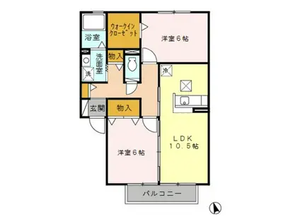 ラフィネ弐番館(2LDK/1階)の間取り写真