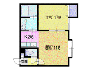ドミール小樽(1LDK/2階)の間取り写真