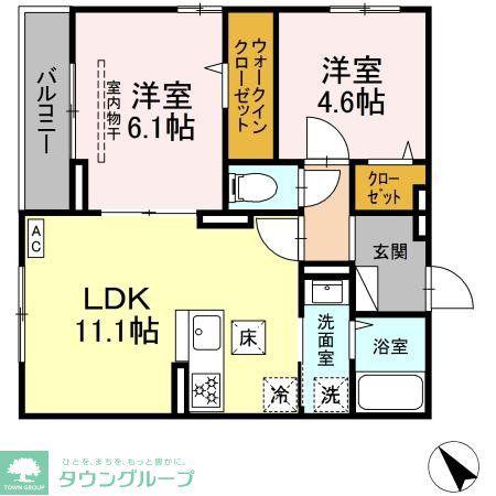 D PAINA 鴨居II(2LDK/1階)の間取り写真