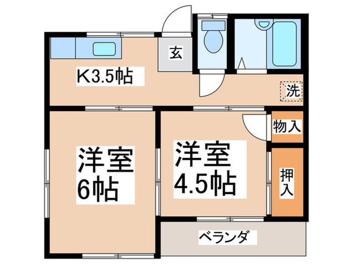 第2グリーンハイツ(2K/2階)の間取り写真