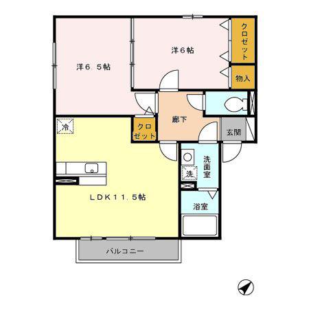 フォンテーヌII(2LDK/2階)の間取り写真