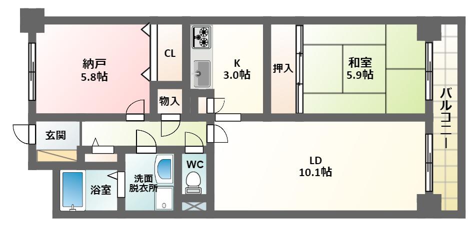 オレンジフラット(2LDK/3階)の間取り写真
