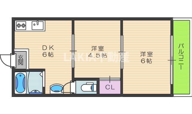 ロイヤル阿倍野(2DK/2階)の間取り写真