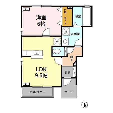 オーシャンズサイド A棟(1LDK/1階)の間取り写真