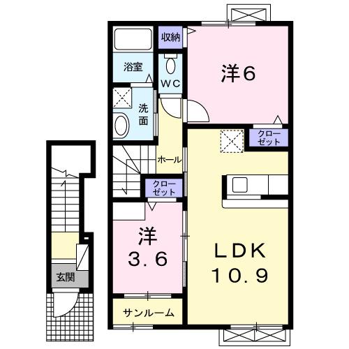 ユニゾン カミューII(2LDK/2階)の間取り写真