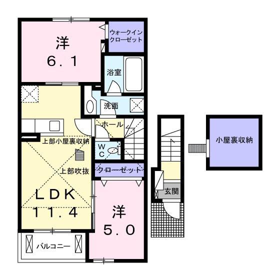 ビオーラ 金剛 C(2LDK/2階)の間取り写真