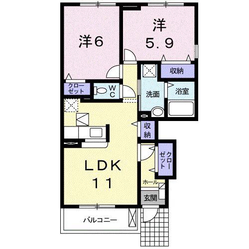 ヒールコート(2LDK/1階)の間取り写真