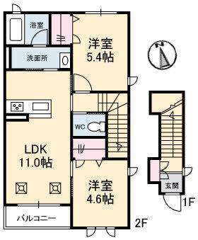 アトリエール(2LDK/2階)の間取り写真