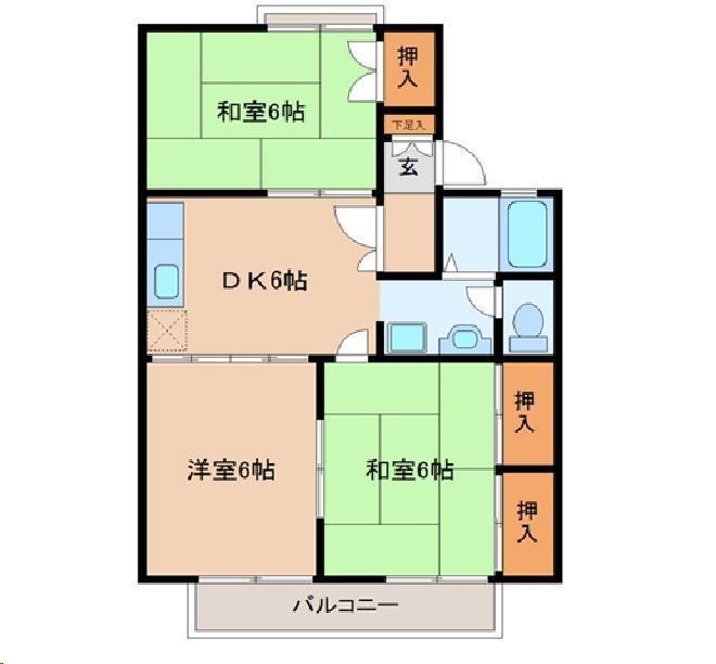 ファーストパインハイツB(3DK/1階)の間取り写真