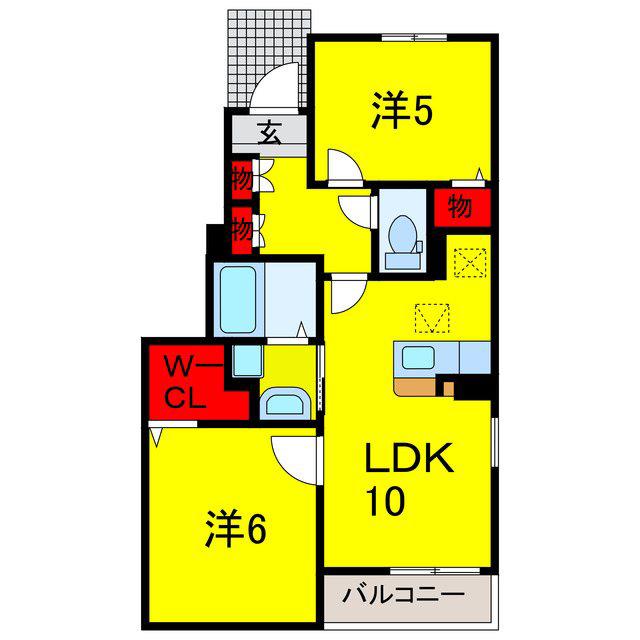 オークレールE(2LDK/1階)の間取り写真