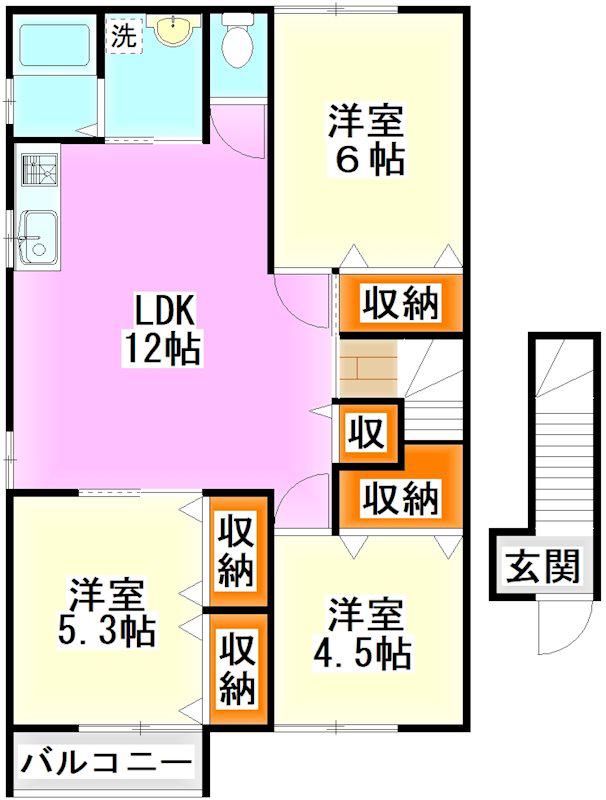 KMハイツVIII E棟(3LDK/2階)の間取り写真