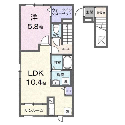 ヒカルサ羽生 サウス(1LDK/2階)の間取り写真