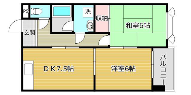 シエテ高槻マンション(2DK/3階)の間取り写真