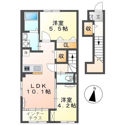 アンソレイユ(2LDK/2階)の間取り写真