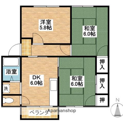 JR和歌山線 岩出駅 徒歩59分 2階建 築38年(3DK/2階)の間取り写真