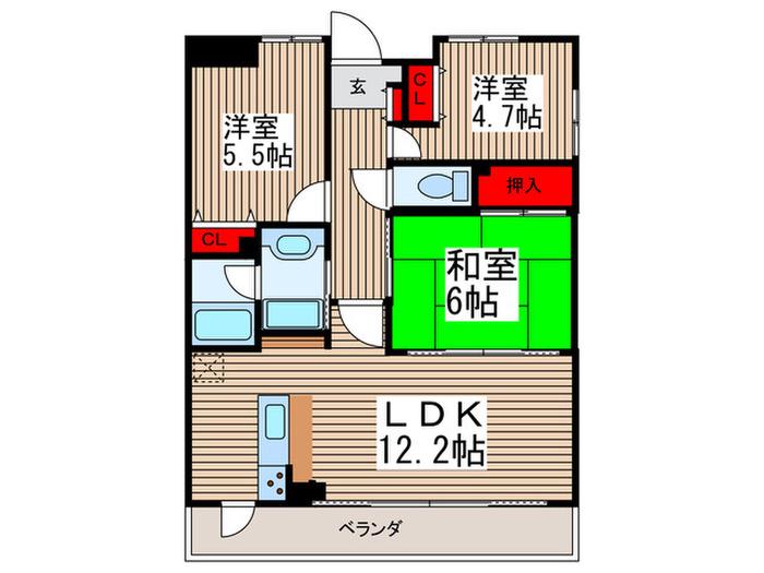ウィスタリアオーク(3LDK/2階)の間取り写真
