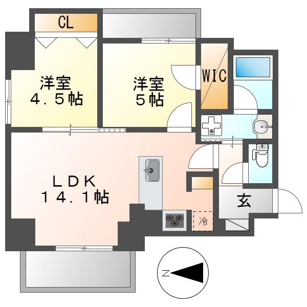 S-RESIDENCE高岳BRESA(2LDK/2階)の間取り写真