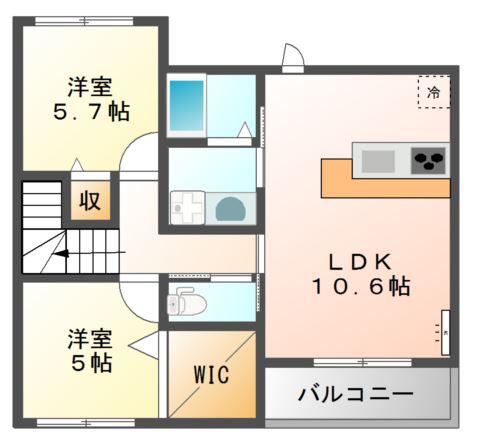 ウイングコート(2LDK/2階)の間取り写真