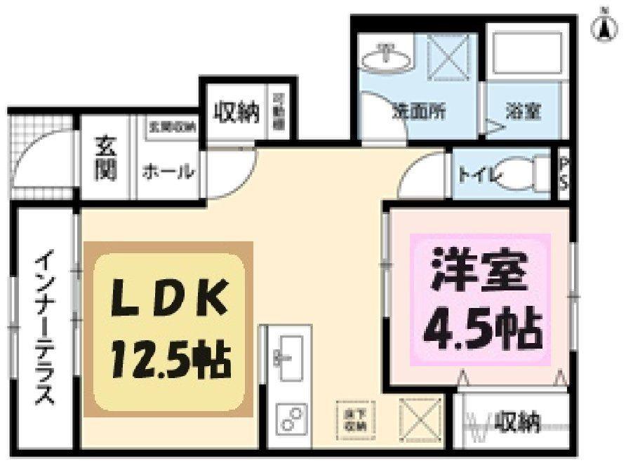リーブルファイン鷲宮駅II(1LDK/1階)の間取り写真