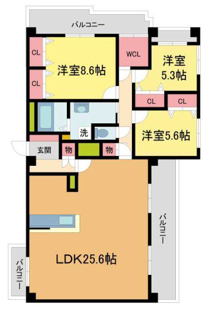 ドムス芦屋(3LDK/2階)の間取り写真