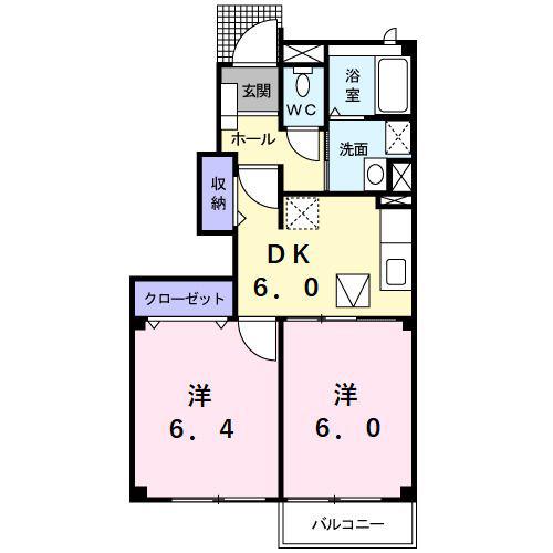 プリムローズB(2DK/1階)の間取り写真