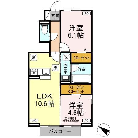 アナシエ富田町(2LDK/2階)の間取り写真