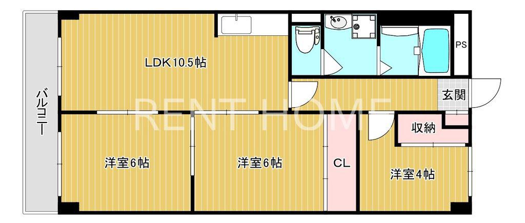 グランシャトータカオ恩智(3LDK/2階)の間取り写真