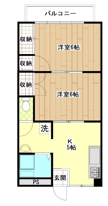 豊栄ビル(2K/2階)の間取り写真