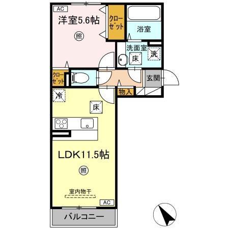 DーROOM N(1LDK/1階)の間取り写真