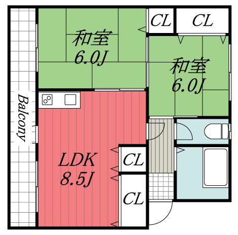 辰巳東ハイツC棟(2LDK/2階)の間取り写真