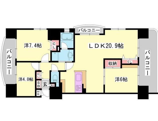 リベール姫路駅南I(3LDK/7階)の間取り写真