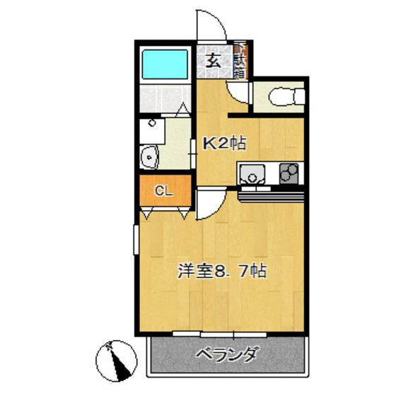 オーロラ(1K/3階)の間取り写真