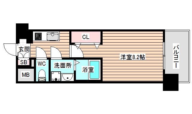 ソルテラスOSAKA御幣島(1K/2階)の間取り写真