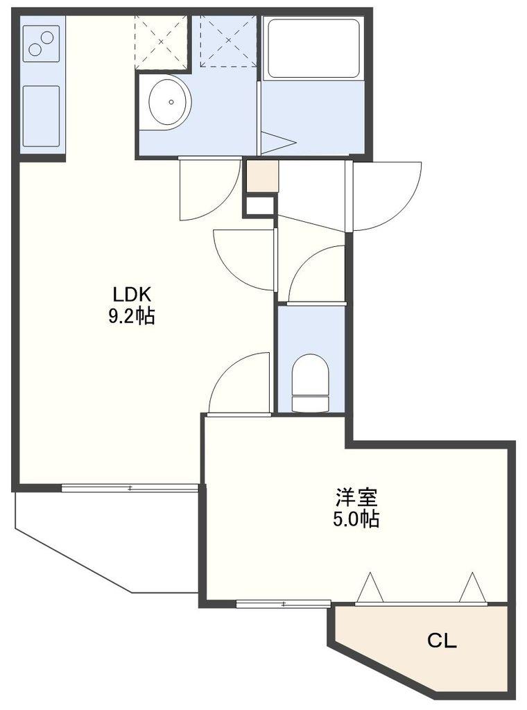 平野町FマンションB(1LDK/5階)の間取り写真