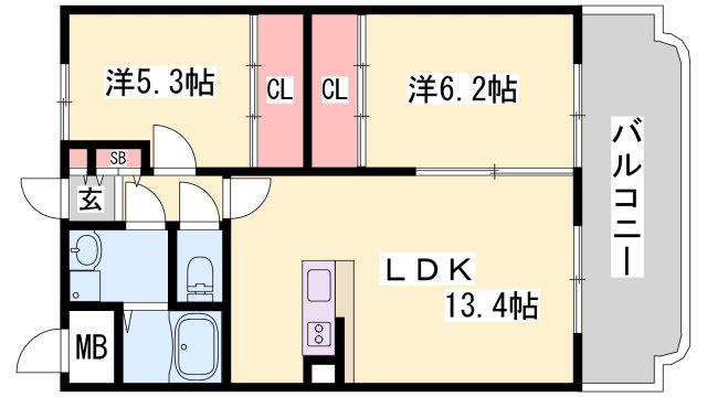 カーサフェリーチェ(2LDK/2階)の間取り写真